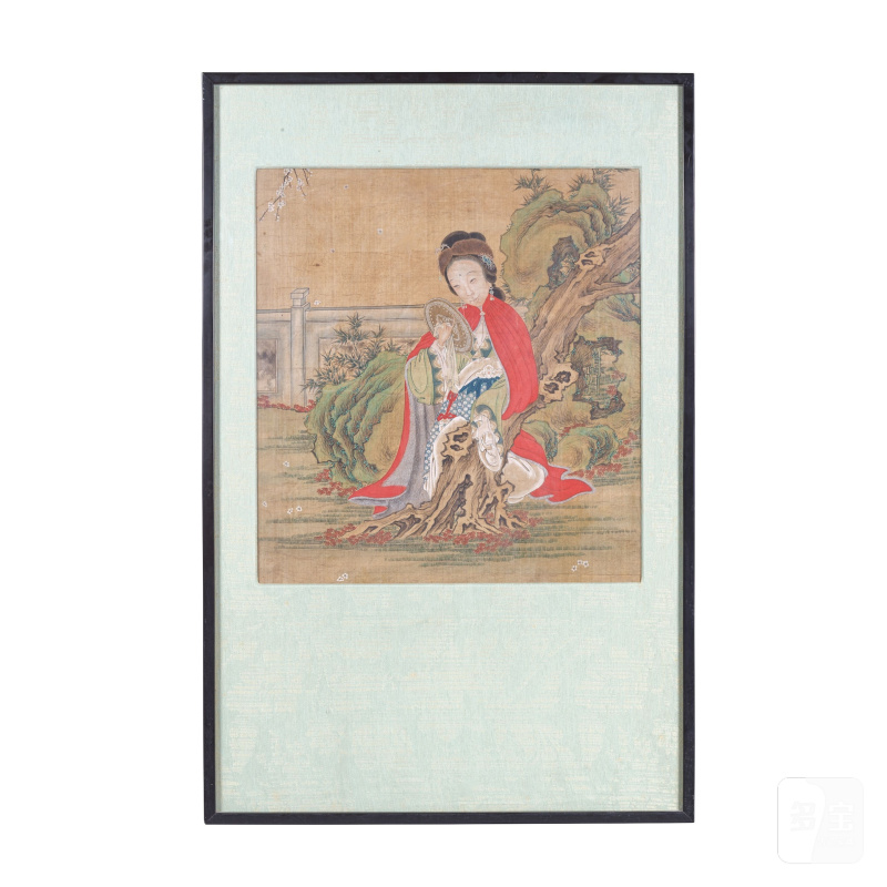 佚名 十九世紀 仕女園景圖 設色絹本 裝框 | ANONYMOUS (19TH CENTURY) - 图2